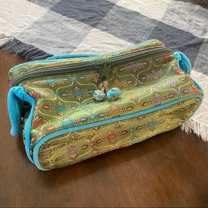 Stephanie Johnson vintage satin embroidered makeup tote